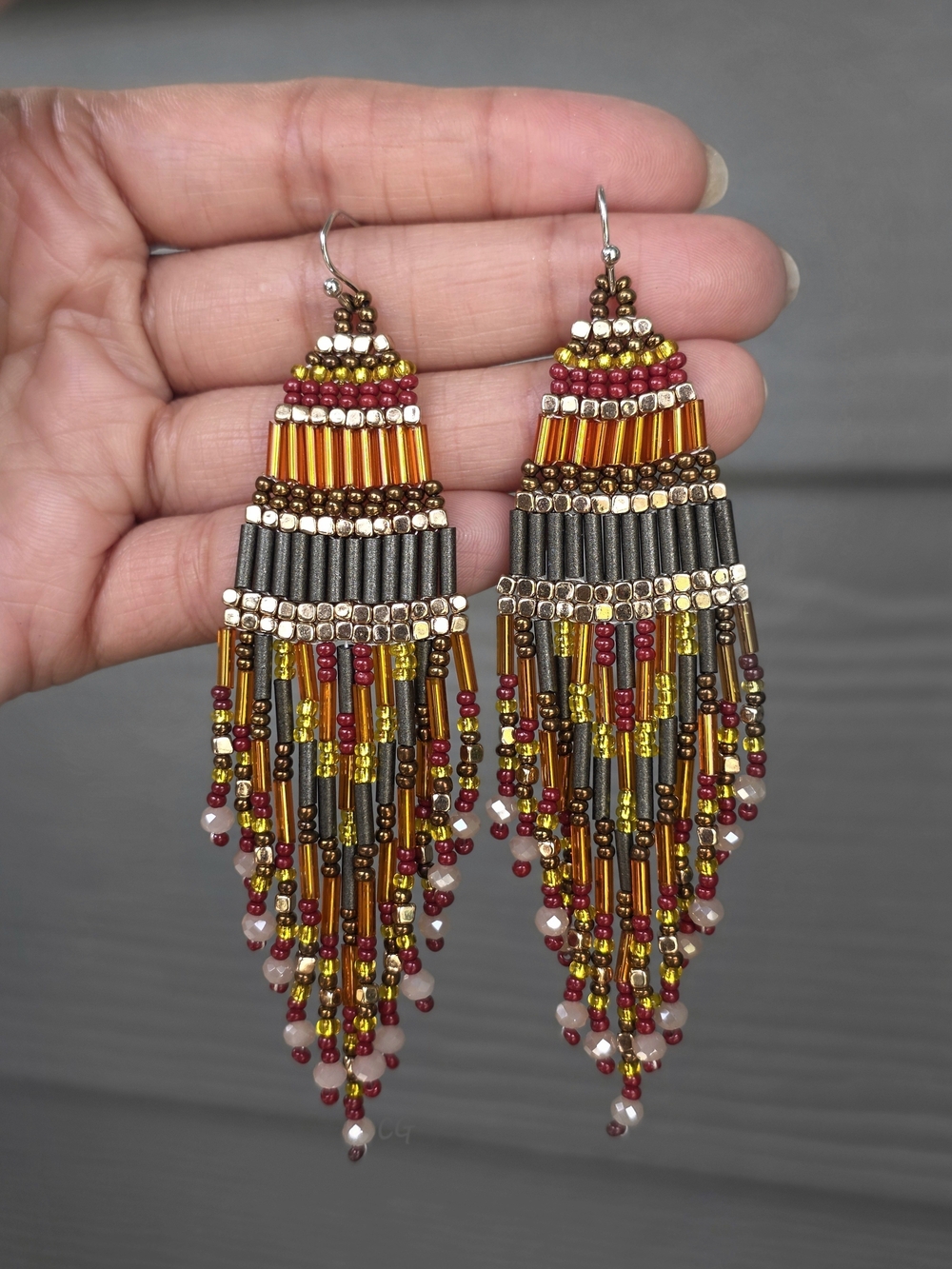 Bronze Boho Fringe Seed Bead Earrings Handmade Southwestern Beaded Jewelry